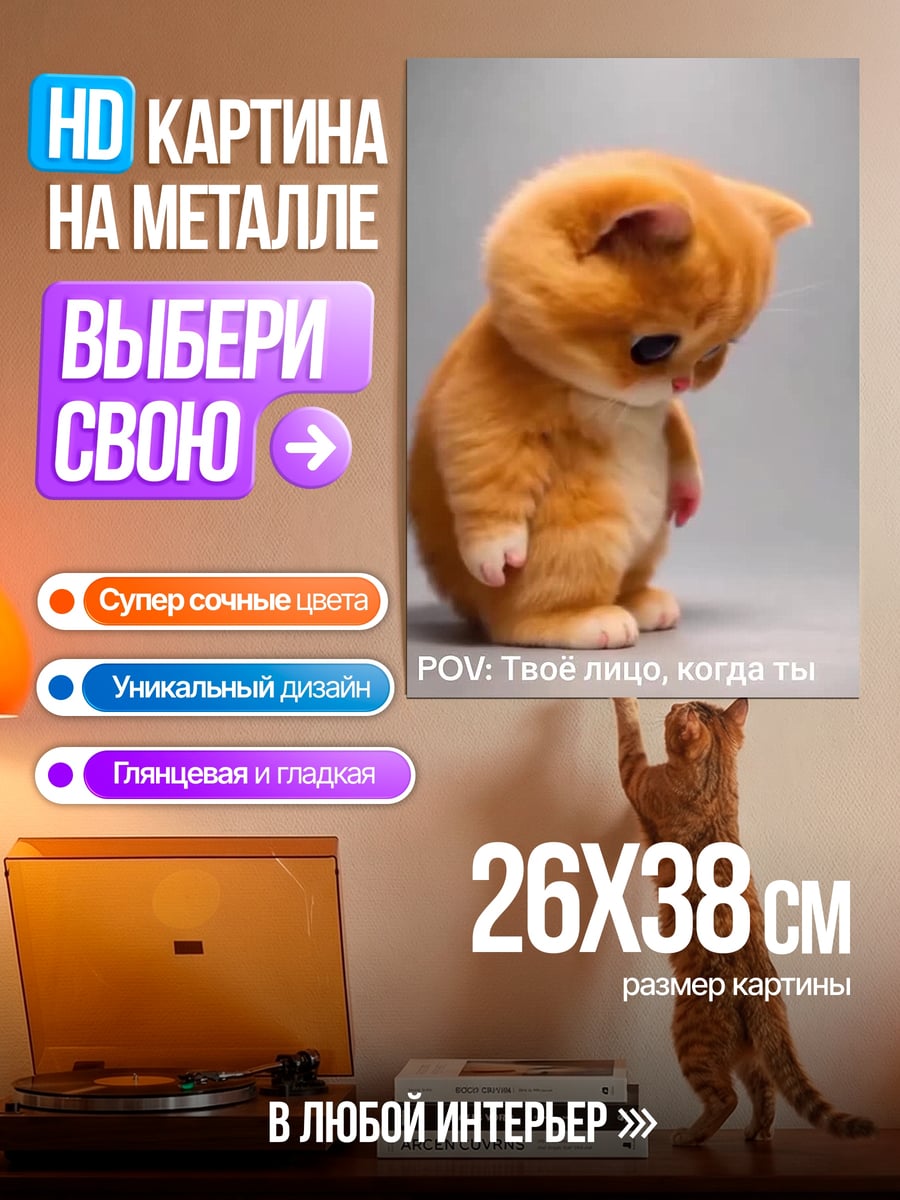 Картина на металле Грустный котенок