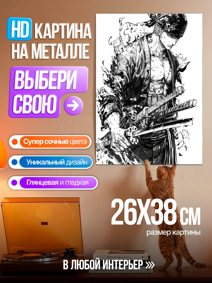 Картина на металле Зоро арт меч