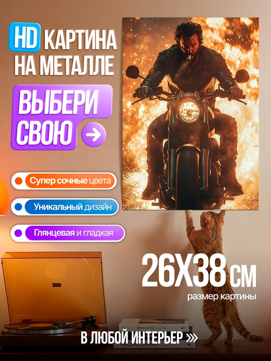 Картина на металле Мужчина на мотоцикле