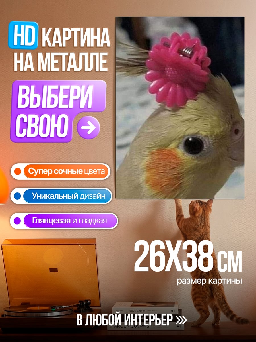 Картина на металле Попугай в украшении