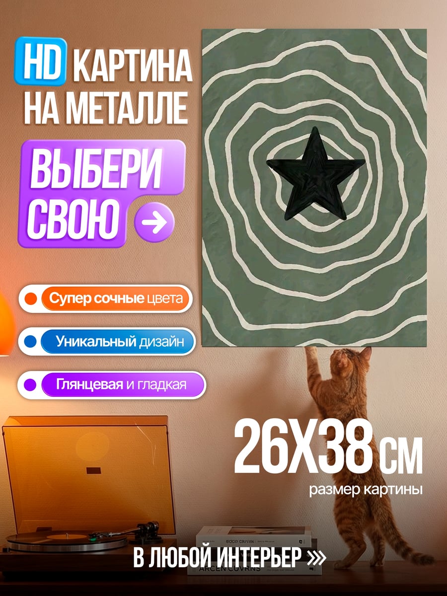 Картина на металле Черная звезда круги