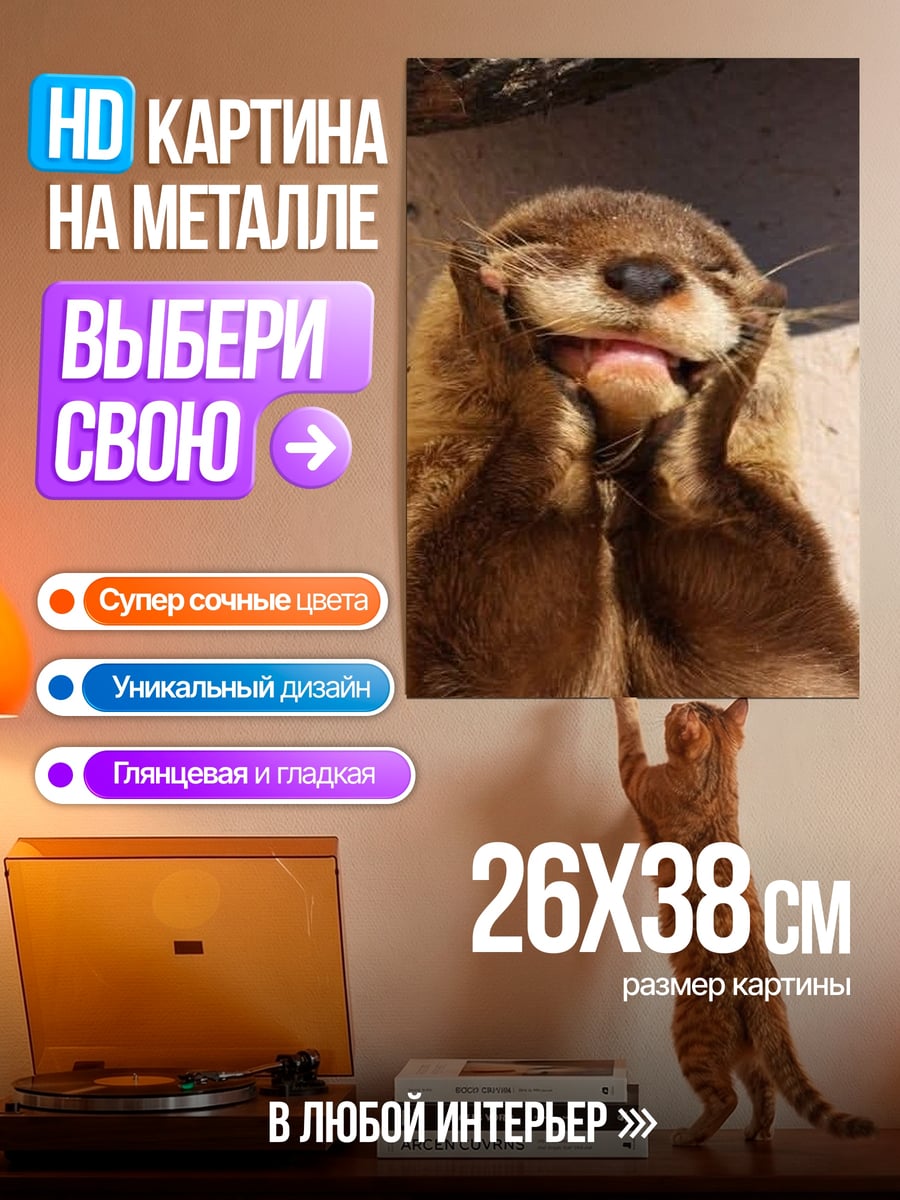 Картина на металле Выдра смеется
