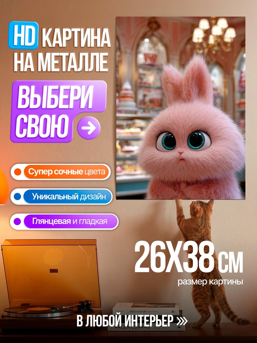 Картина на металле Розовый кролик