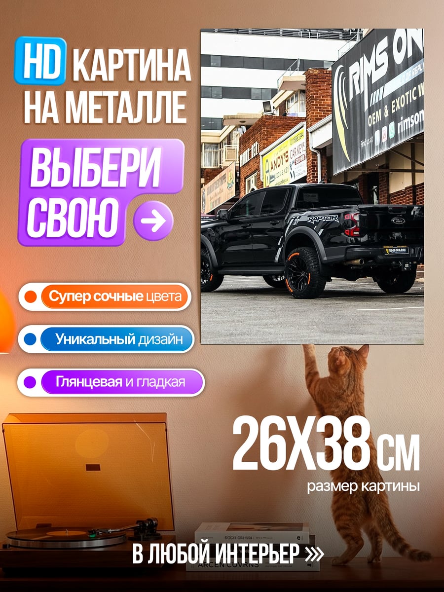 Картина на металле Черный Ford Raptor