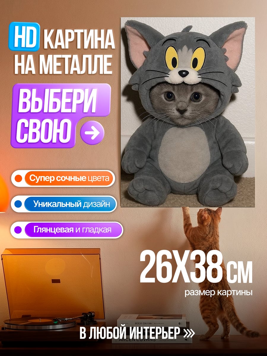 Картина на металле кот в костюме