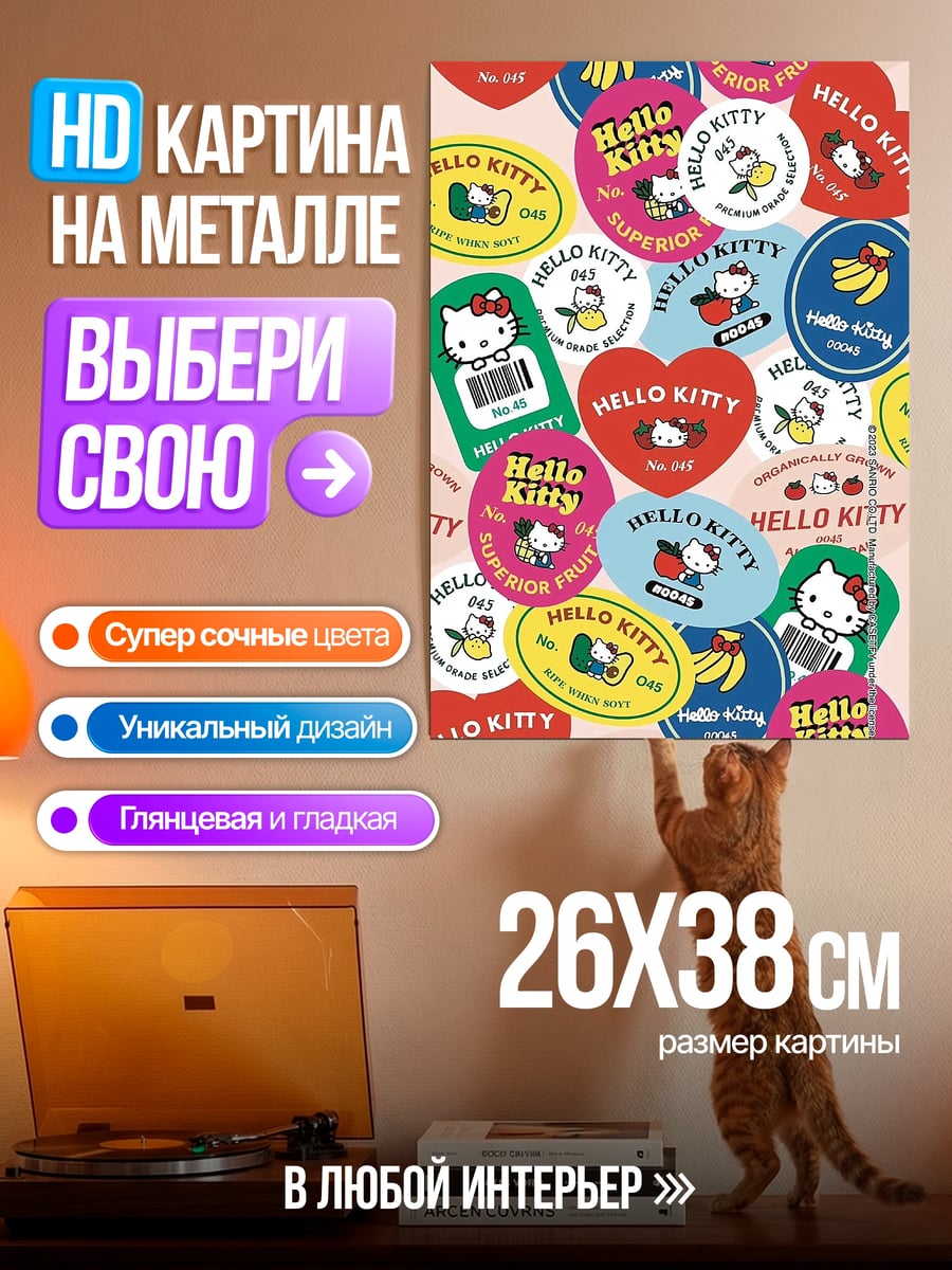 Картина на металле Hello Kitty паттерн