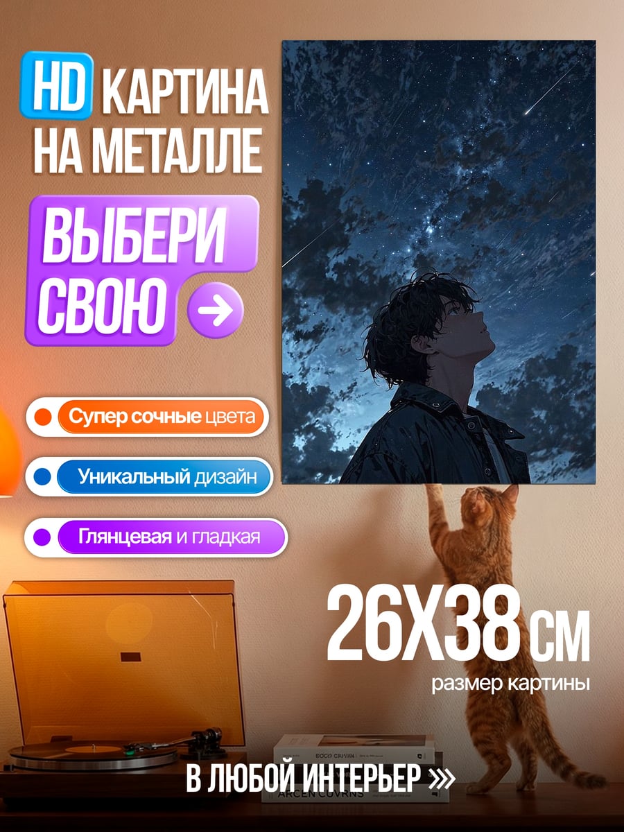 Картина на металле Парень смотрит на звезды