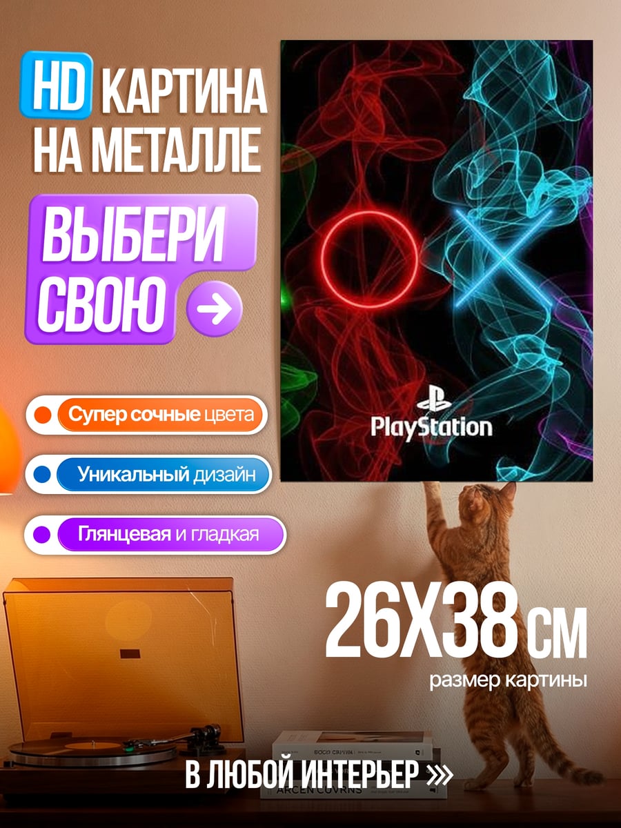 Картина на металле Логотип PlayStation символы