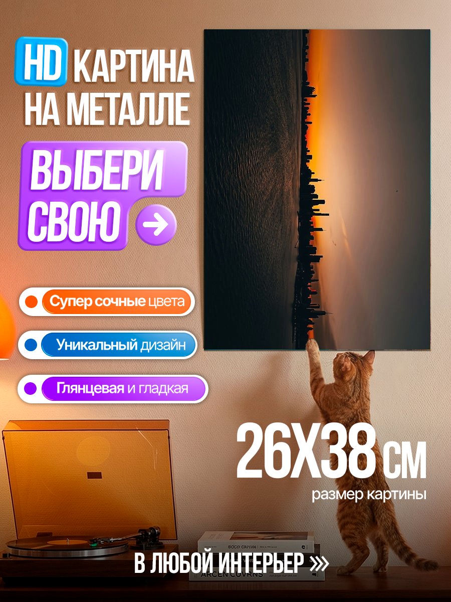 Картина на металле Городской пейзаж на закате