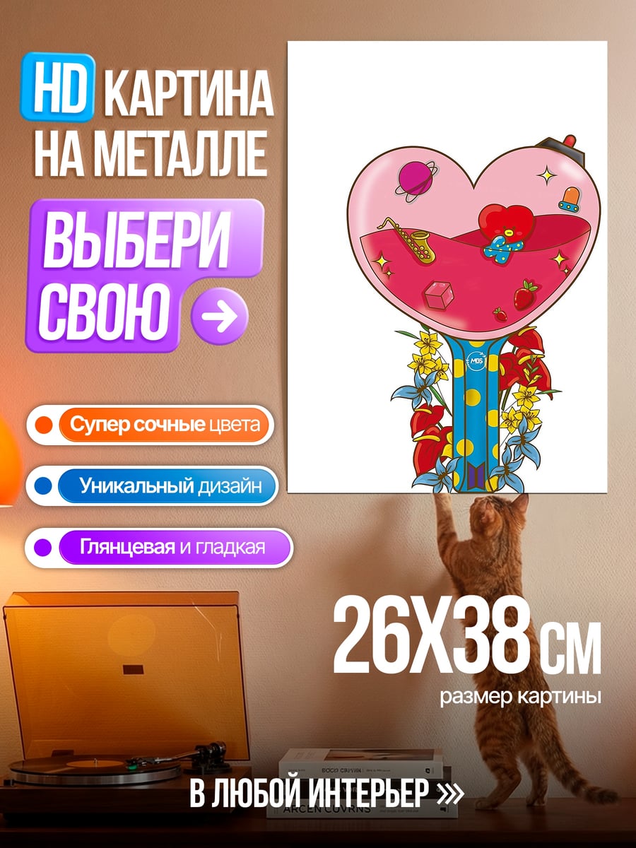 Картина на металле Сердце с планетами