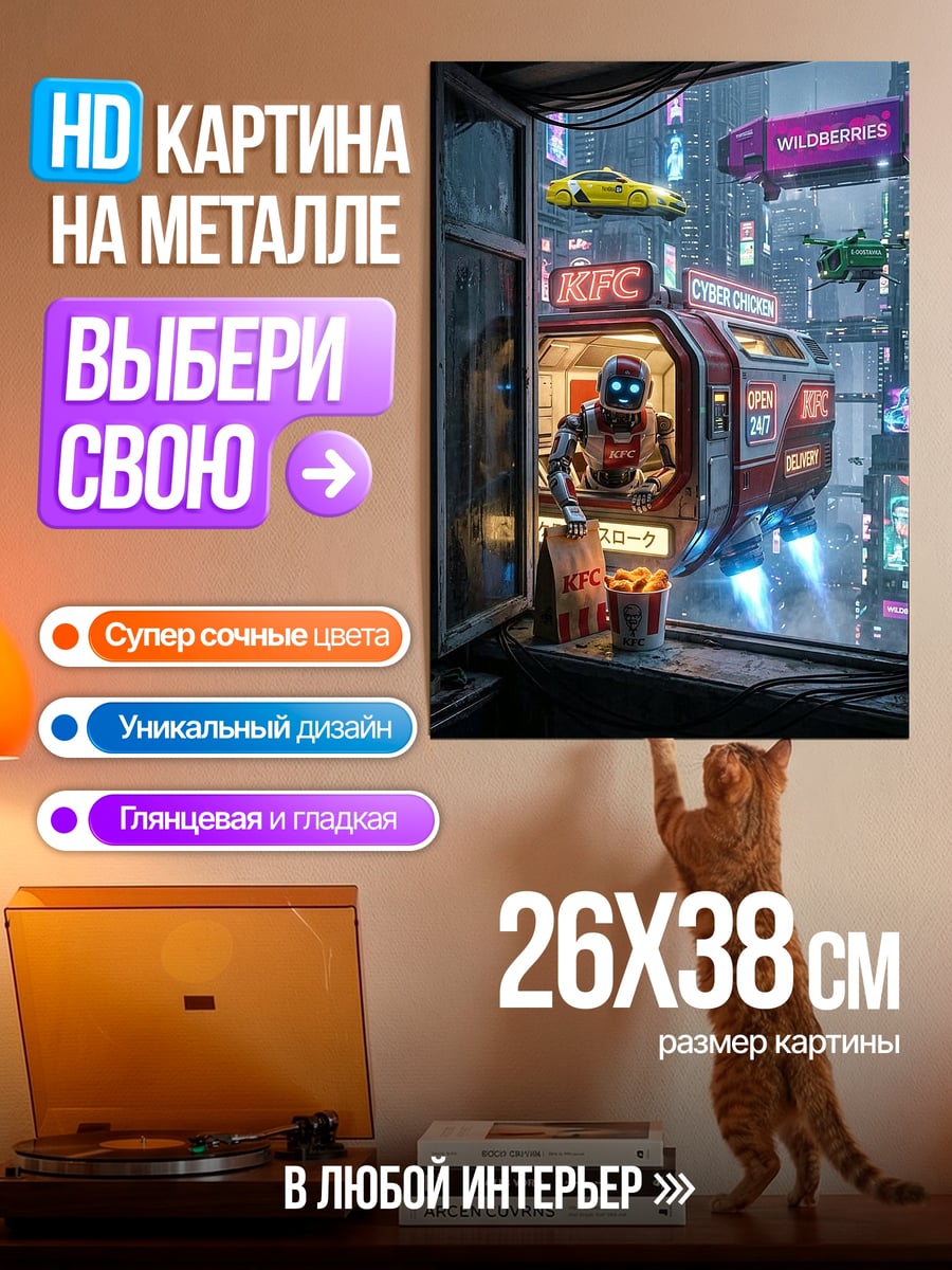 Картина на металле Киберпанк робот