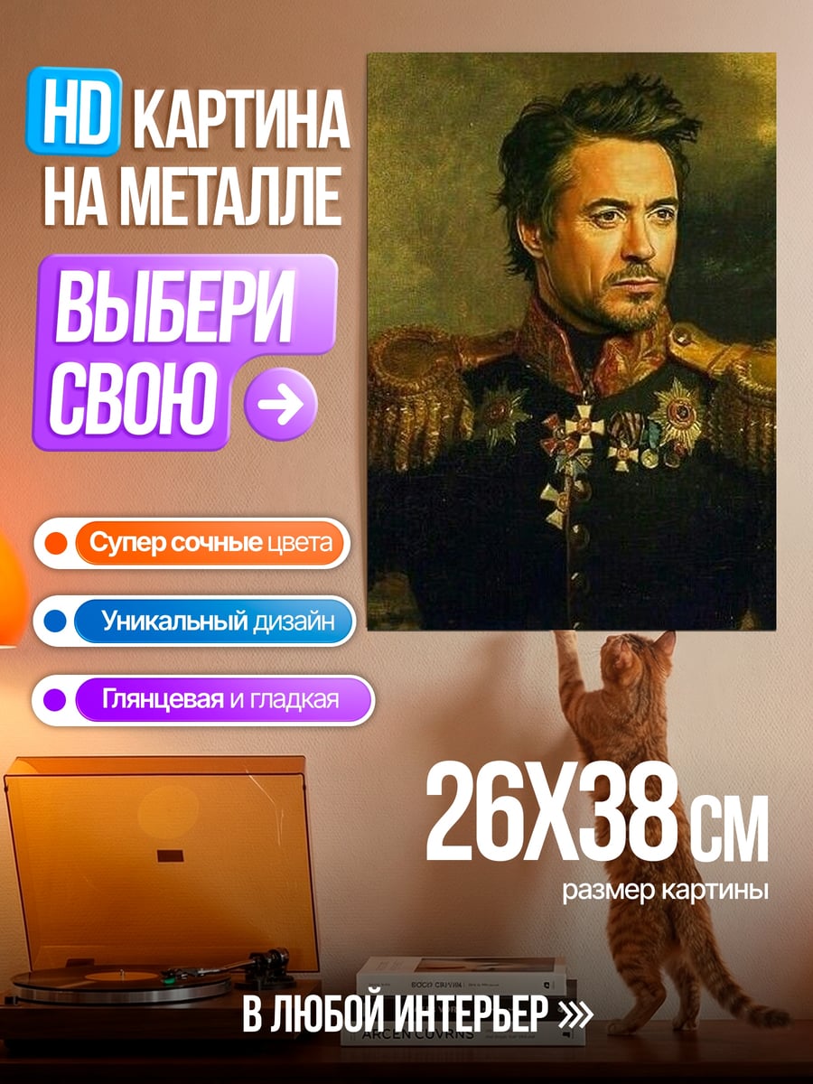 Картина на металле Роберт Дауни в мундире