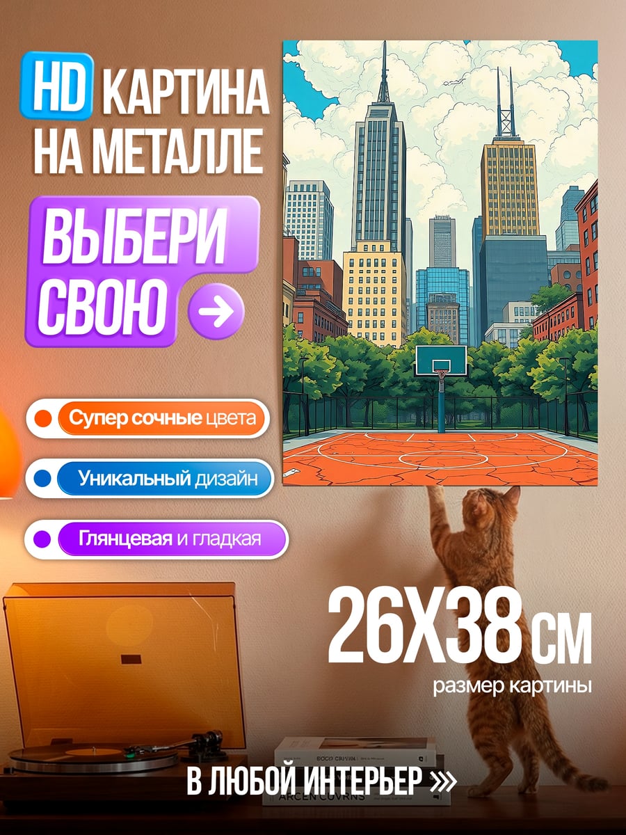Картина на металле Баскетбольная площадка город
