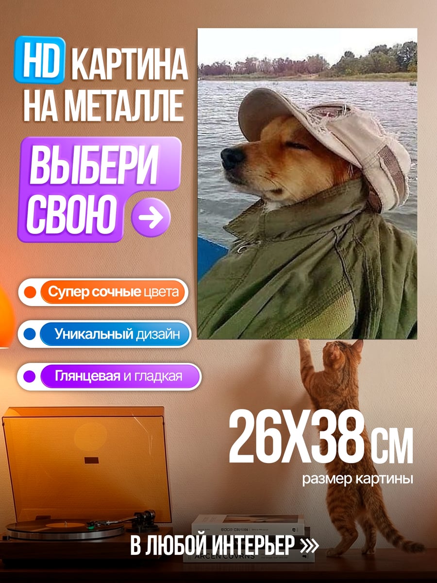 Картина на металле Собака в лодке