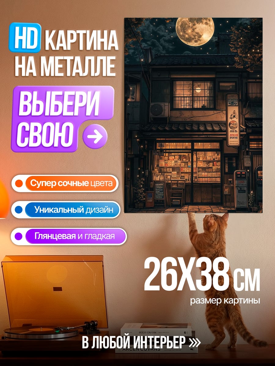 Картина на металле Японская улица ночью