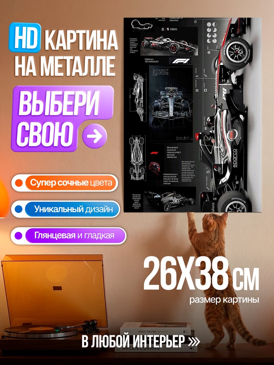 Картина на металле Чертеж гоночного болида