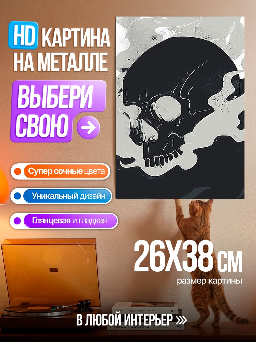 Картина на металле Дымный череп