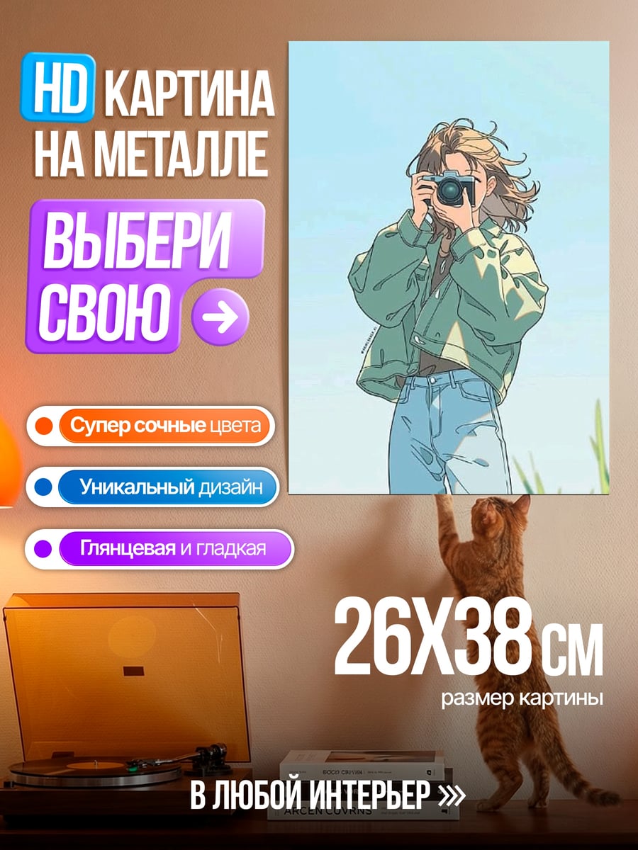 Картина на металле Девушка с камерой