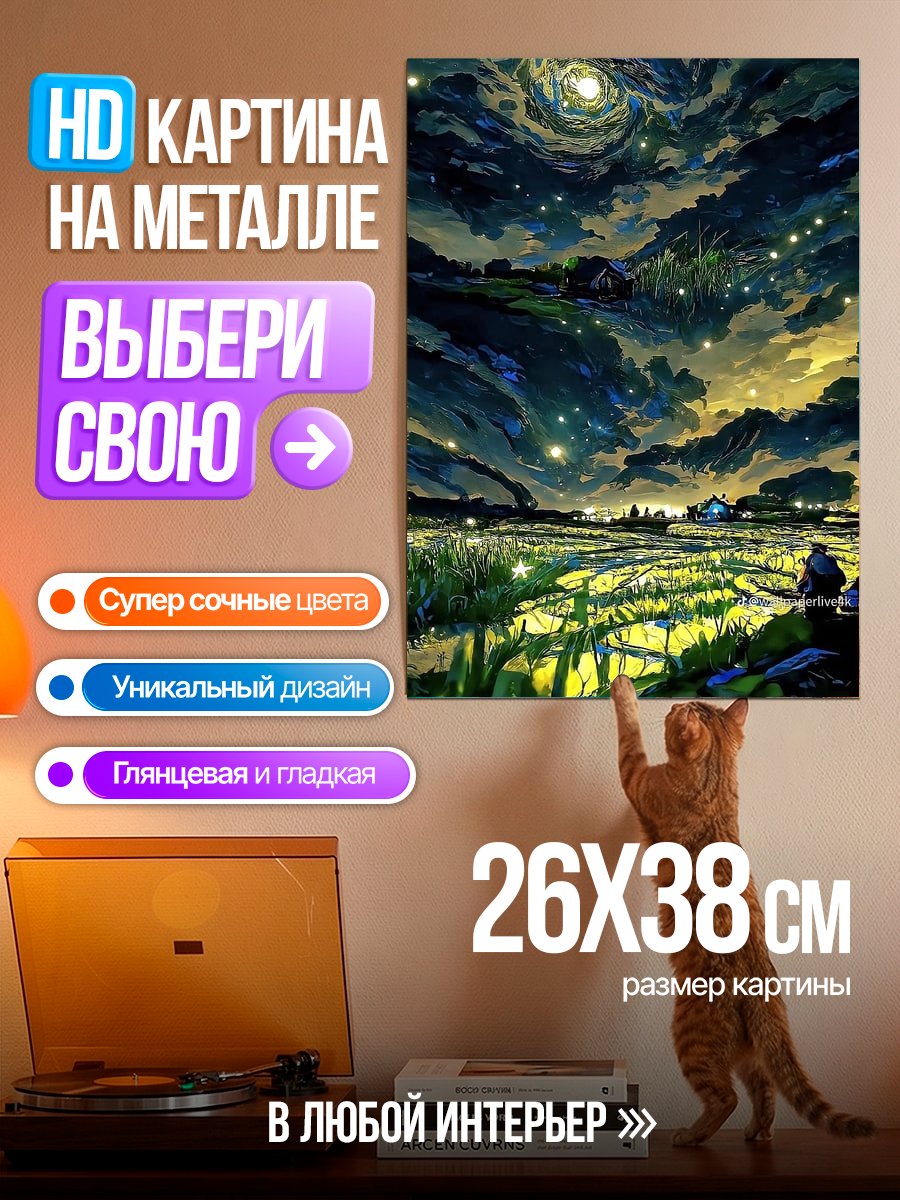 Картина на металле Ночное поле звездное