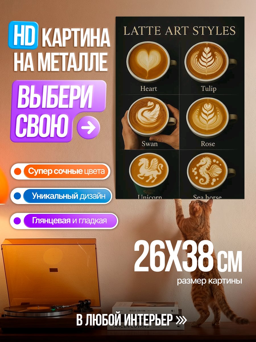 Картина на металле Латте арт стили