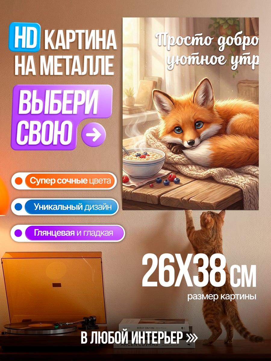 Картина на металле Уютное лисье утро