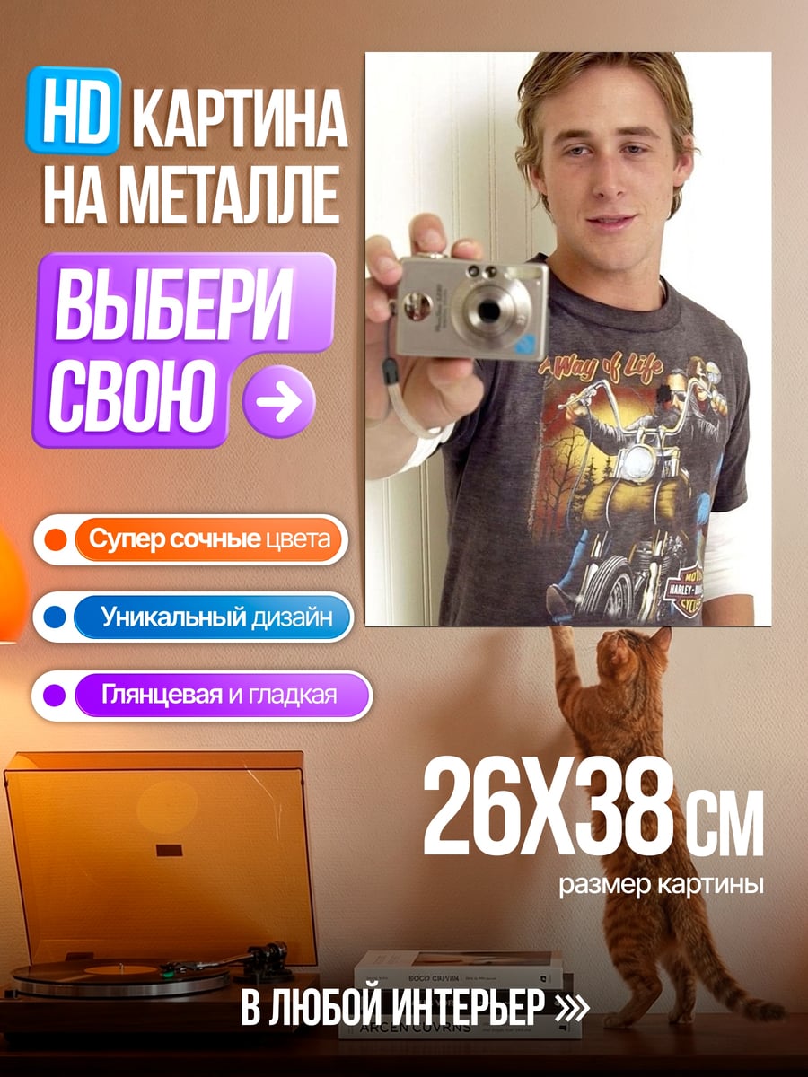 Картина на металле Райан Гослинг с камерой