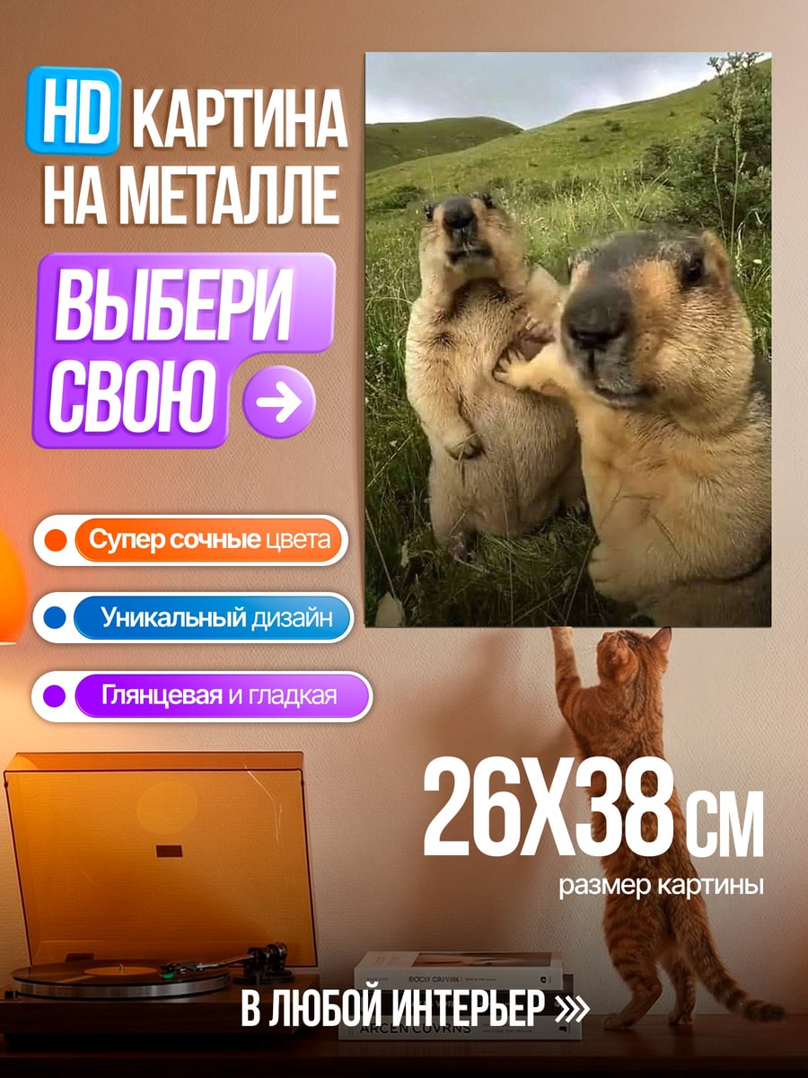 Картина на металле Два сурка в поле