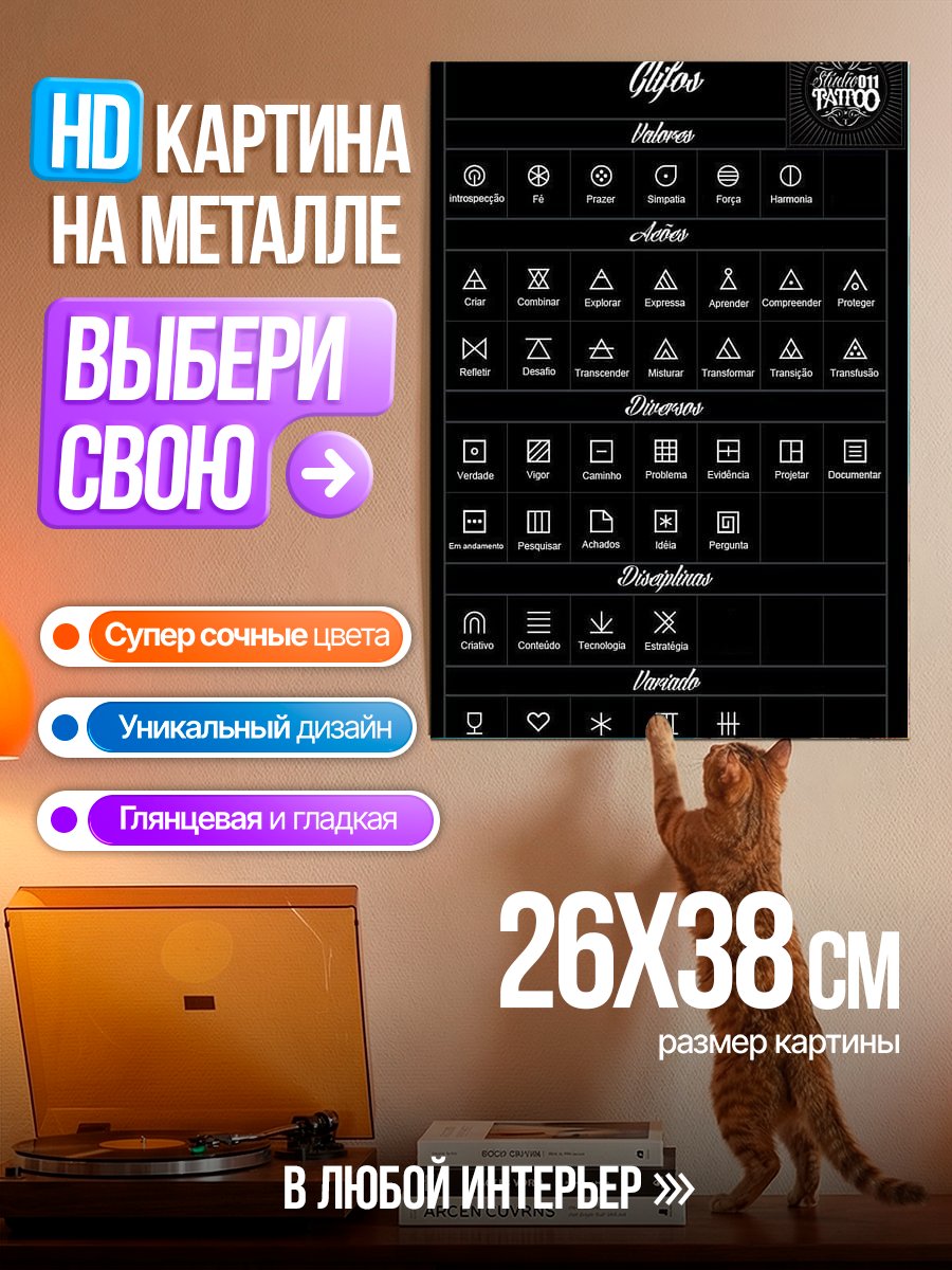 Картина на металле Символы татуировок