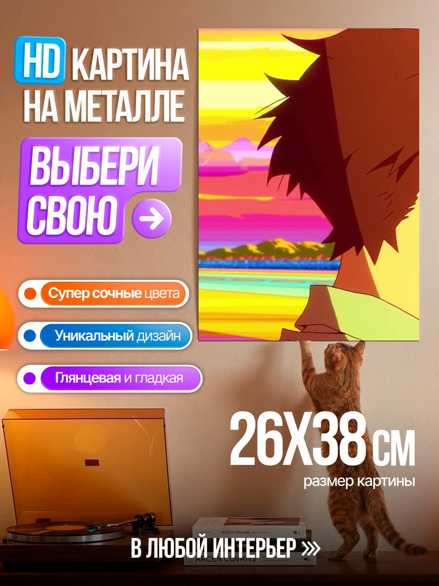 Картина на металле Парень на фоне заката
