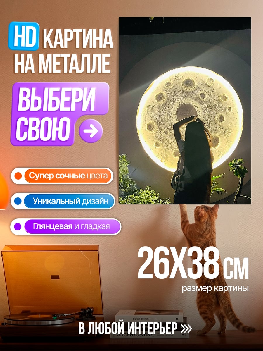 Картина на металле Девушка и луна