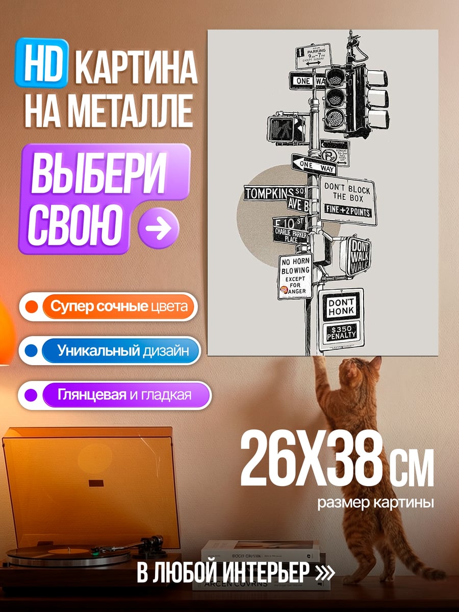 Картина на металле Уличные знаки Нью-Йорка