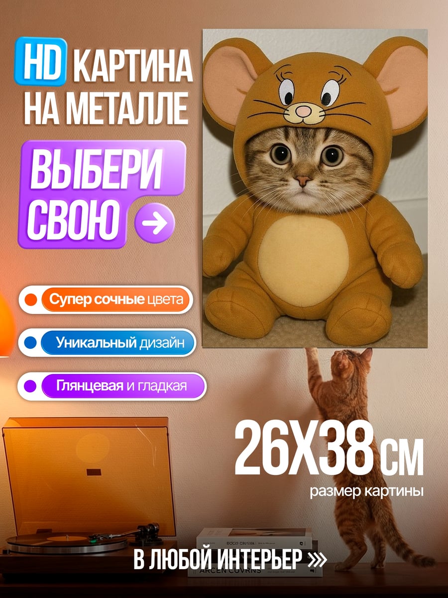 Картина на металле Кот в костюме Джерри