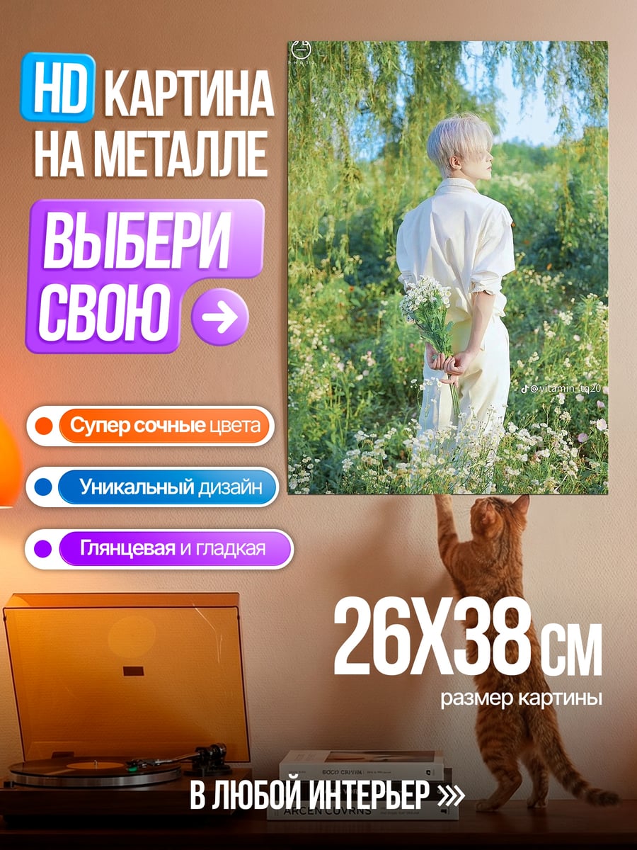 Картина на металле Парень в поле цветов