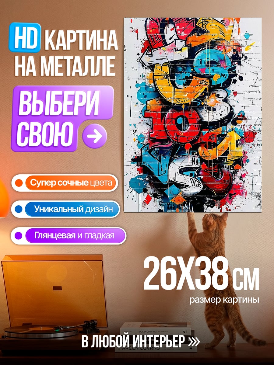 Картина на металле Граффити цифры арт