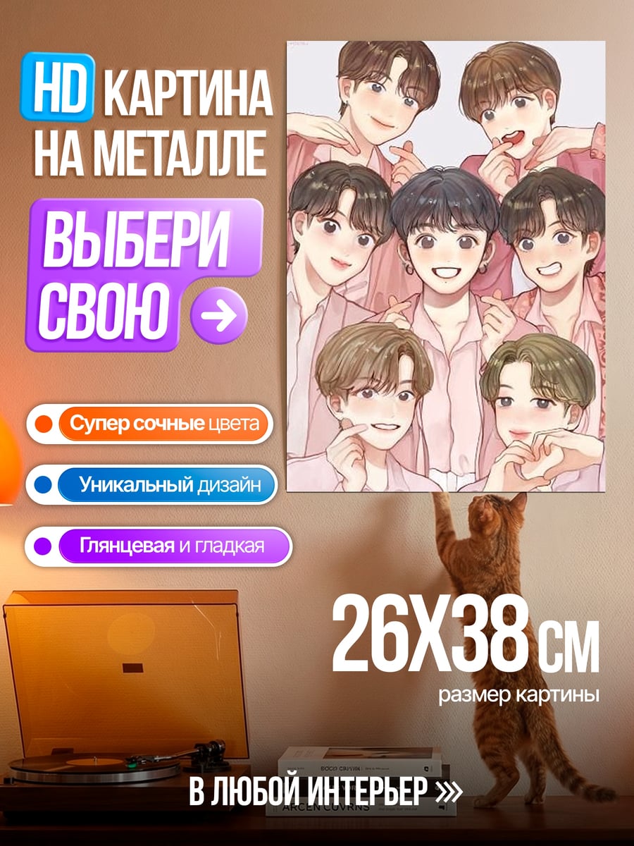 Картина на металле Аниме группа парней