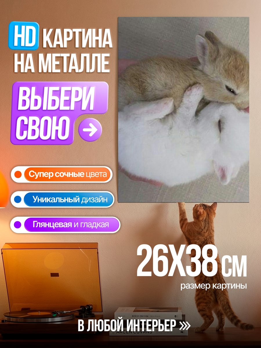 Картина на металле Два милых кролика