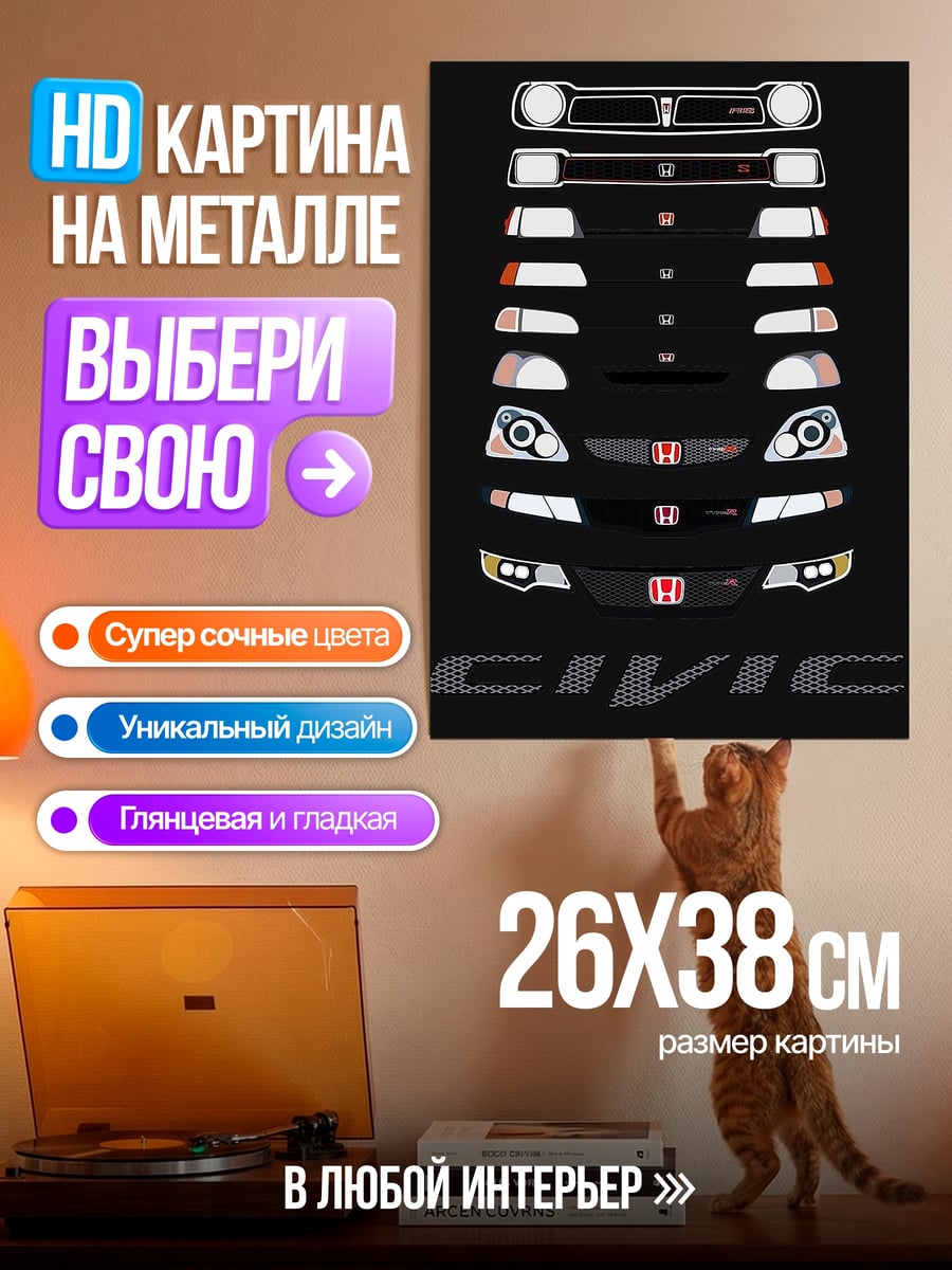 Картина на металле Эволюция Honda Civic