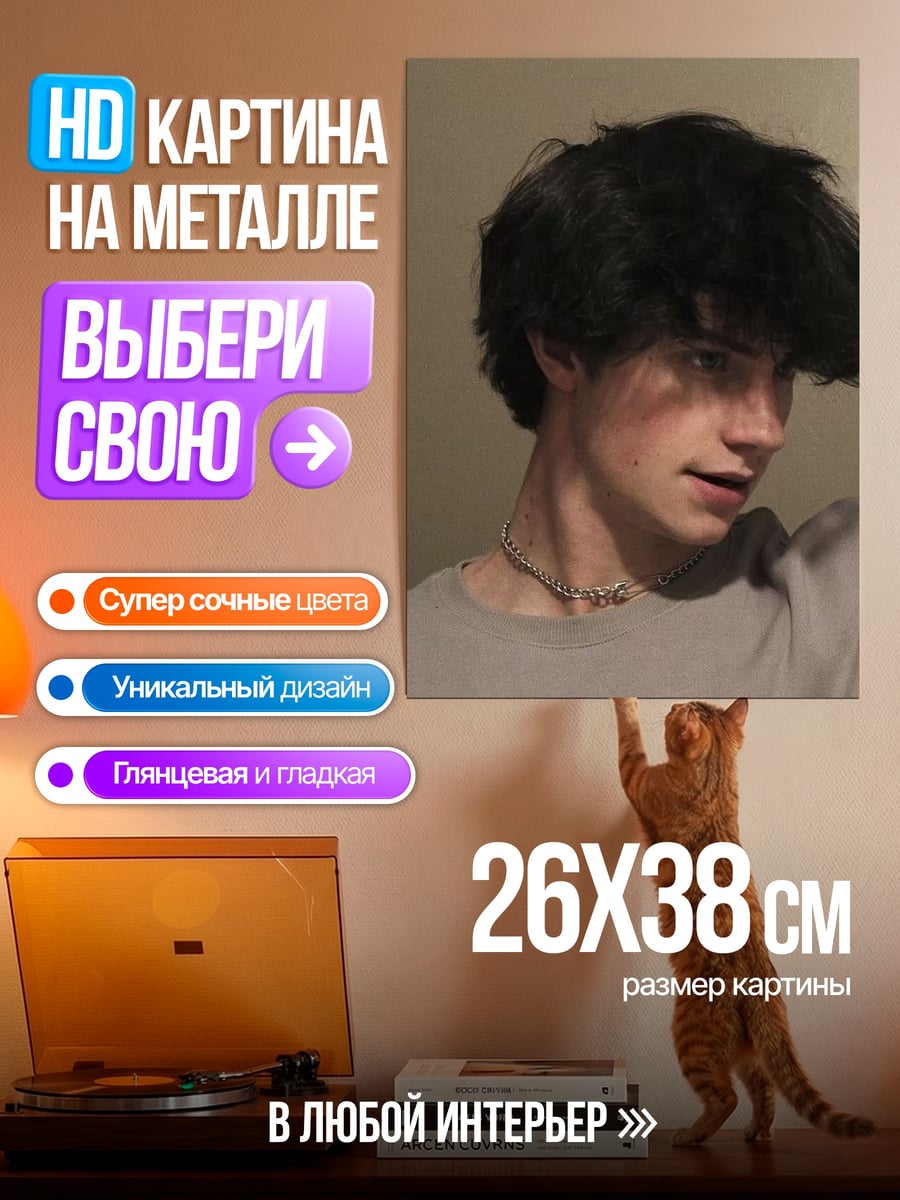 Картина на металле Парень с темными волосами