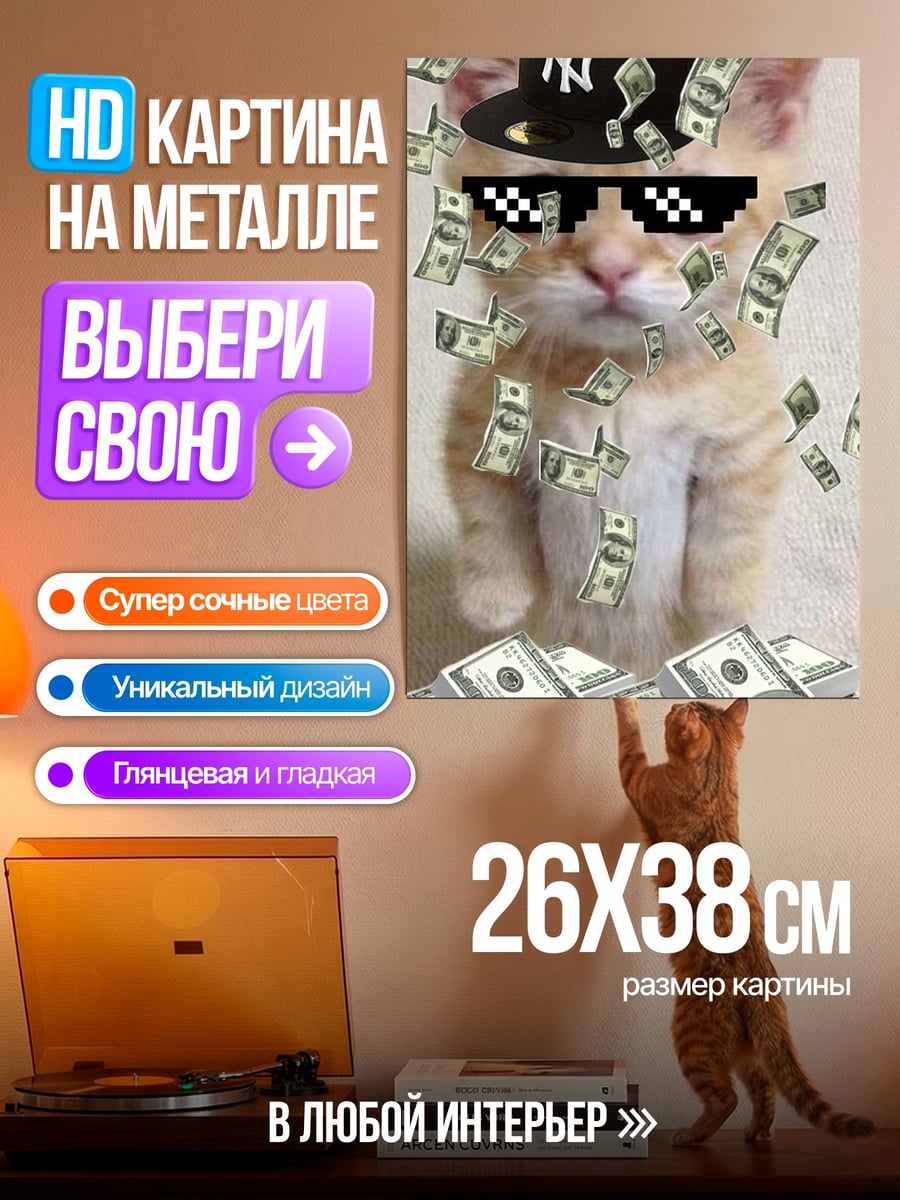 Картина на металле Кот рэпер