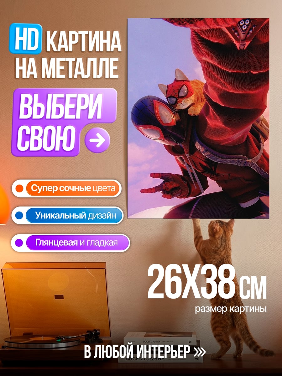 Картина на металле Человек-паук и корги
