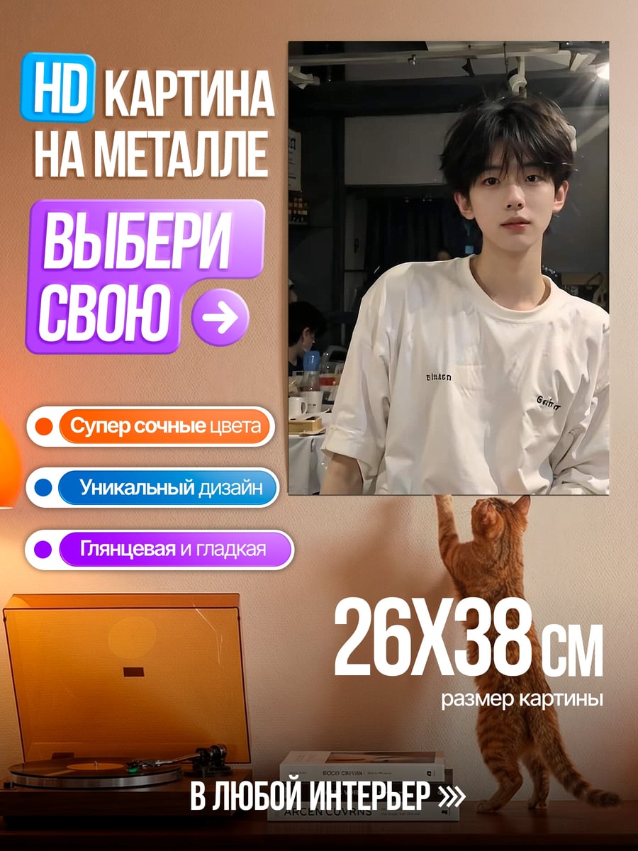 Картина на металле Азиатский парень в футболке