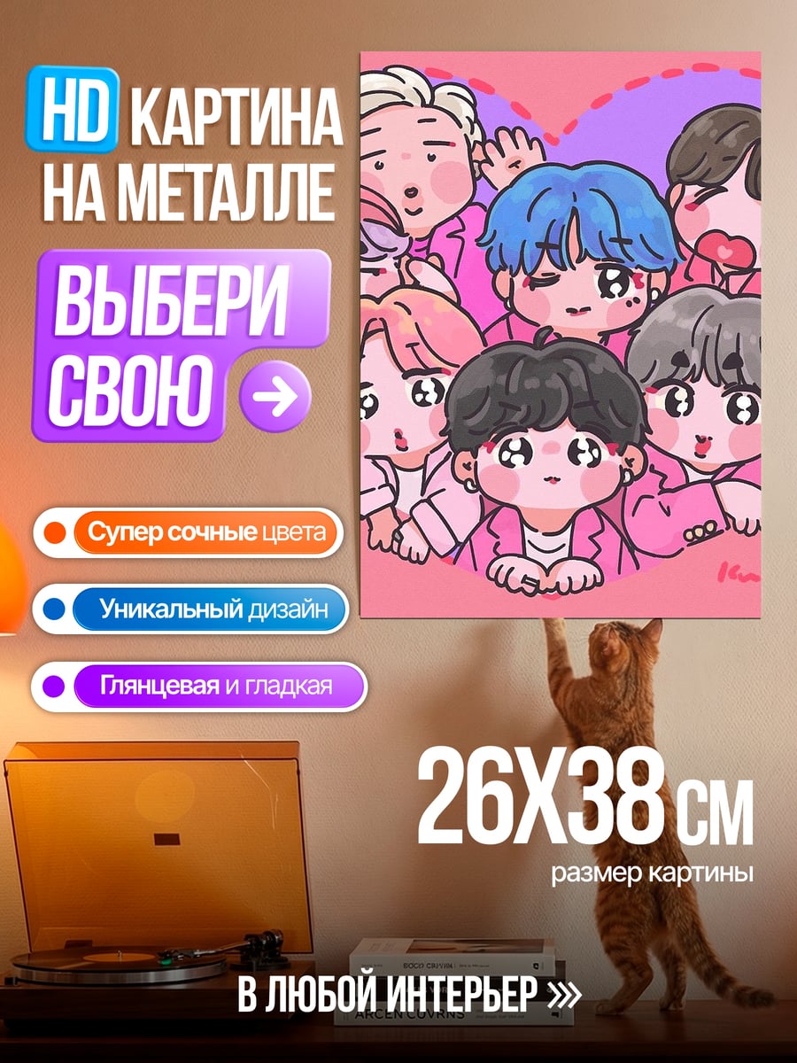 Картина на металле Чиби группа друзей