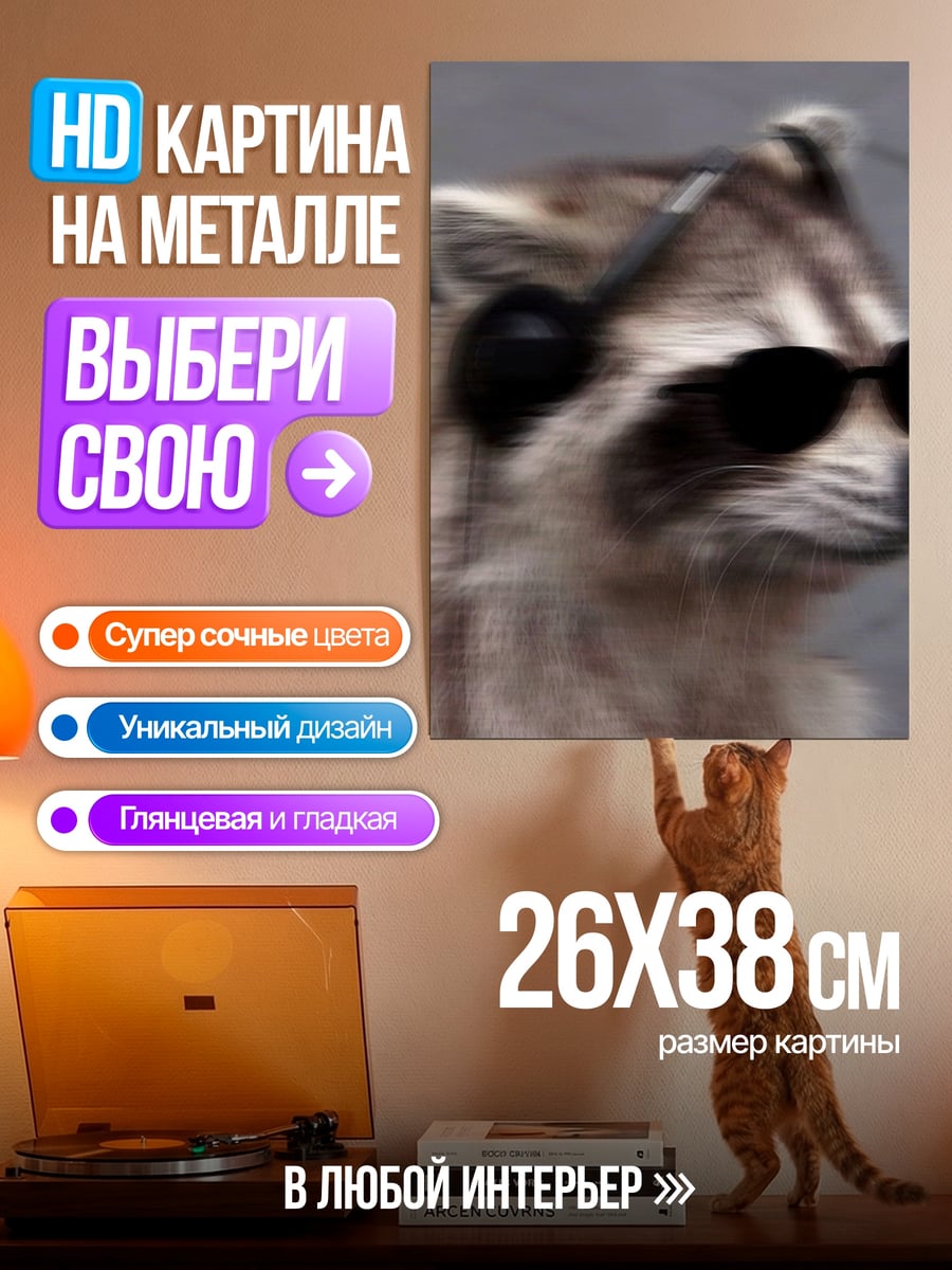 Картина на металле Енот в очках