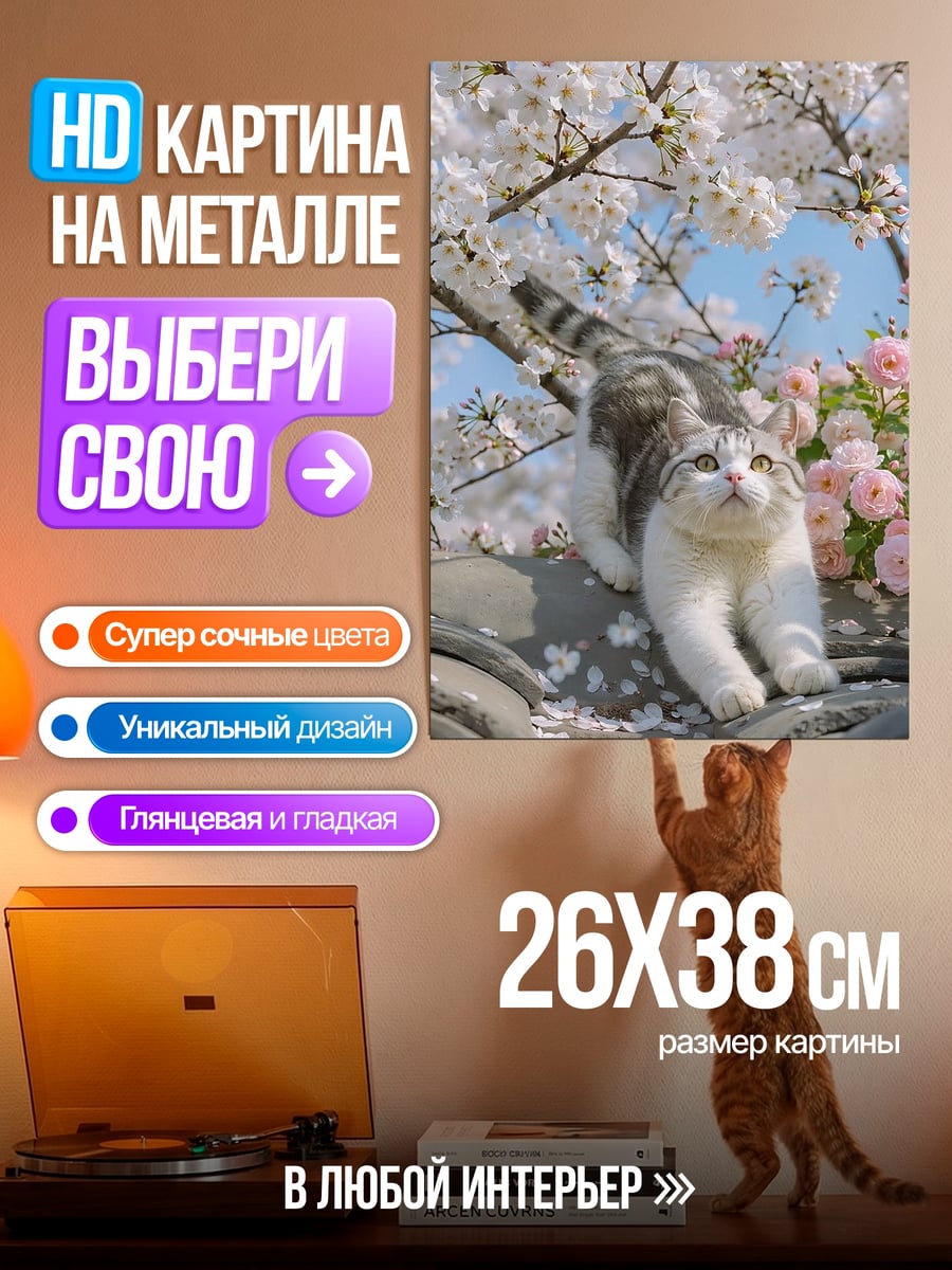 Картина на металле Кот на крыше
