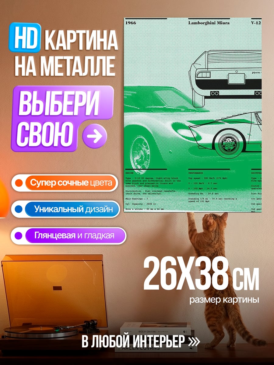 Картина на металле Lamborghini Miura