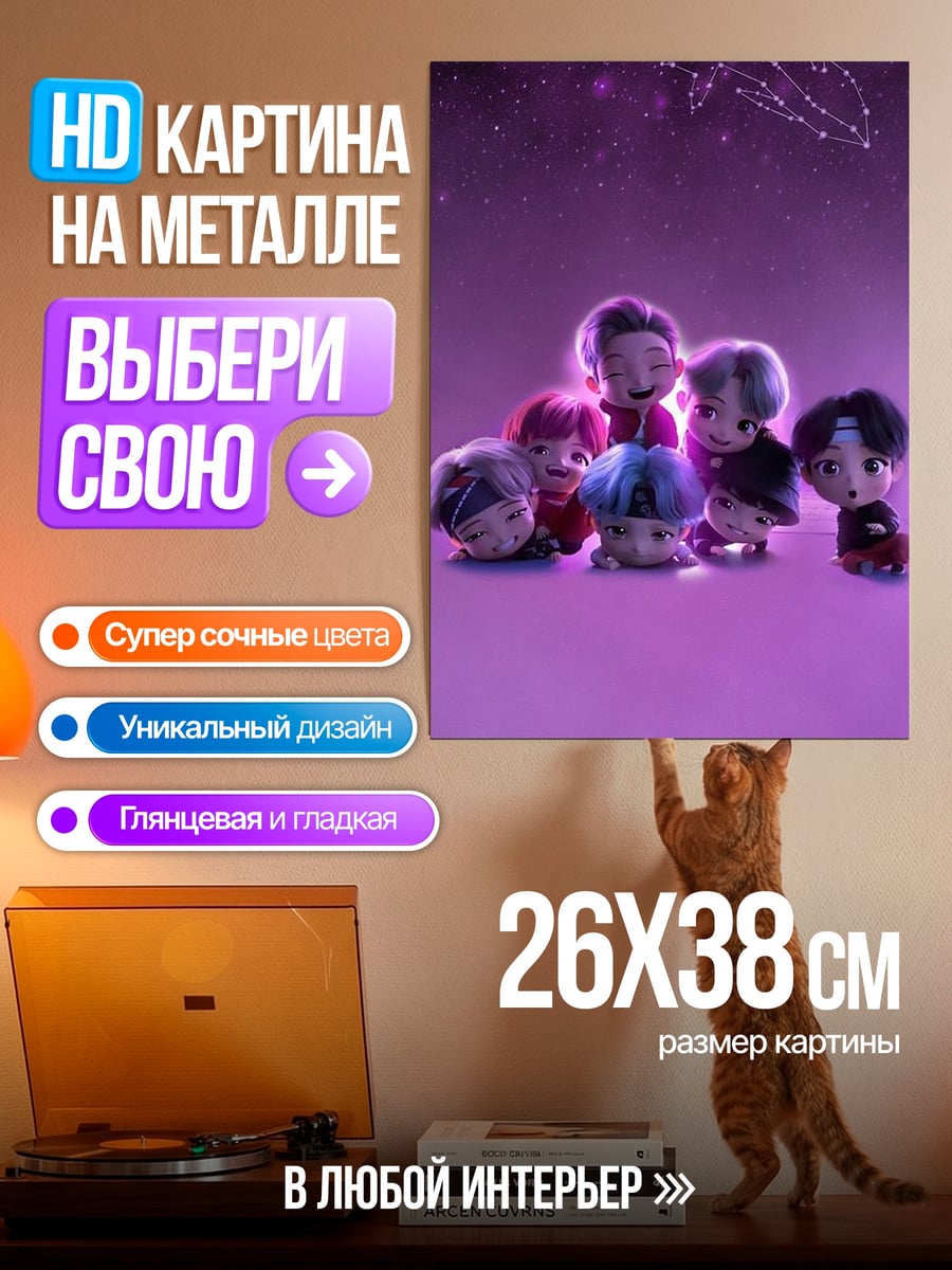 Картина на металле Чиби группа друзей