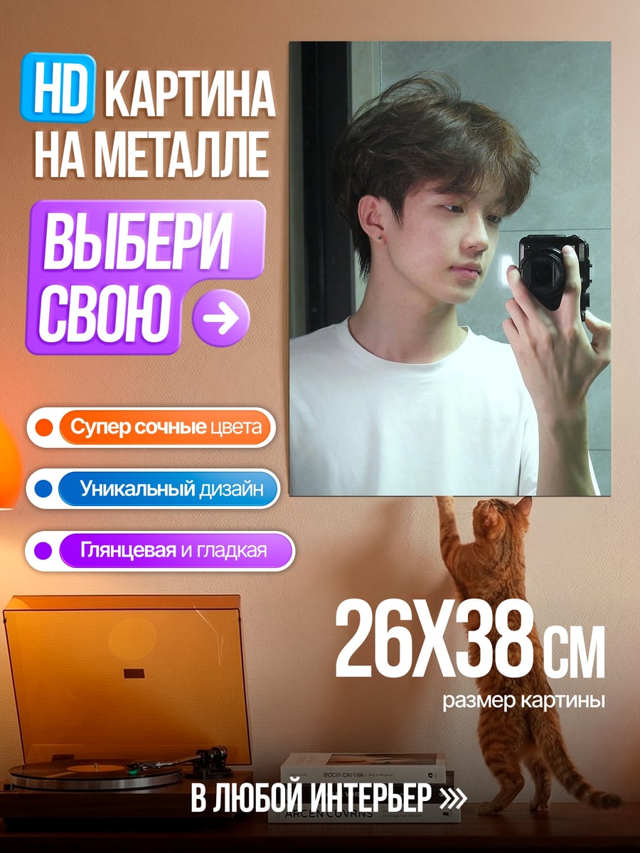 Картина на металле Хенджин в белой футболке