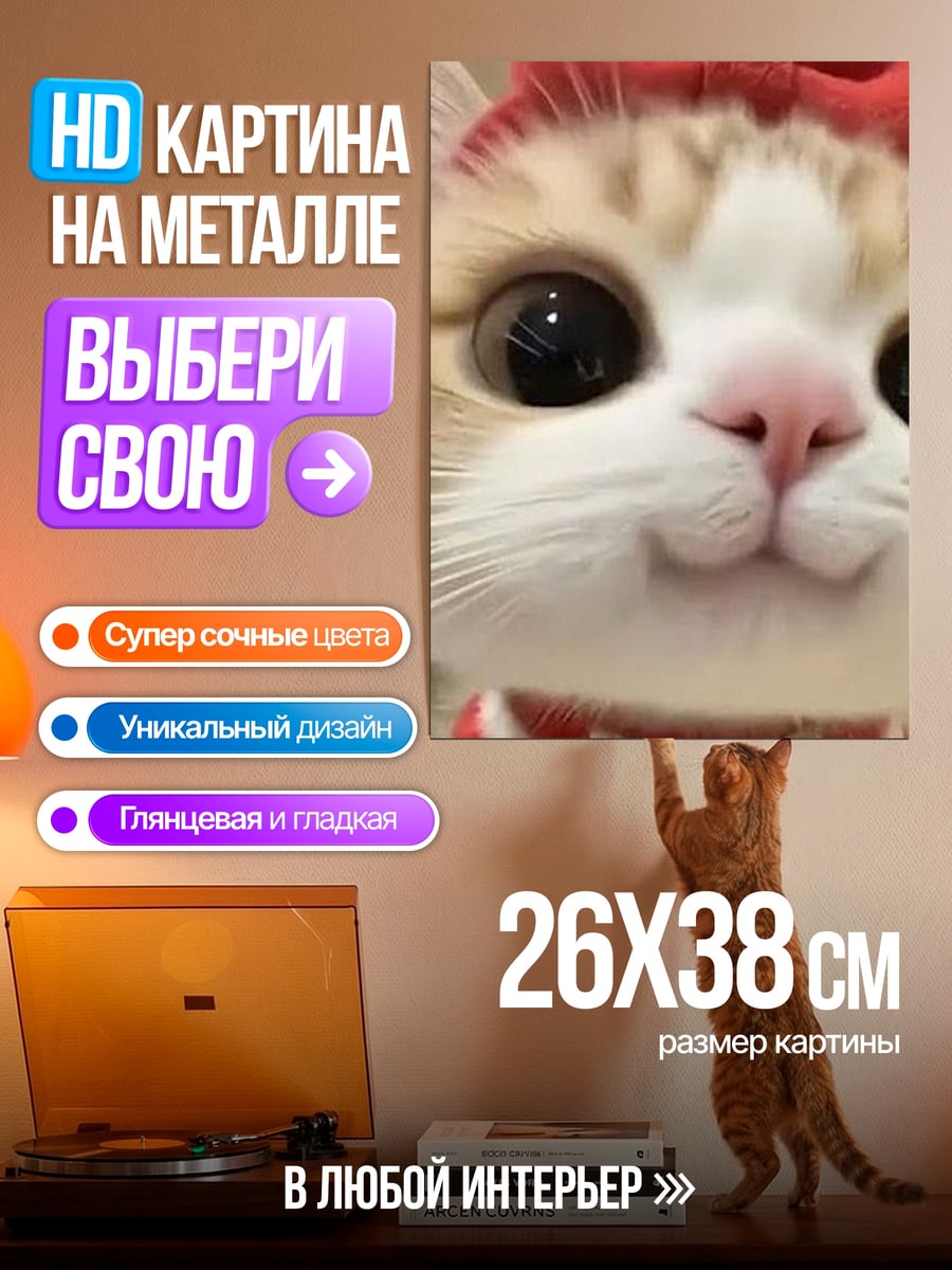 Картина на металле Милый котик бантик