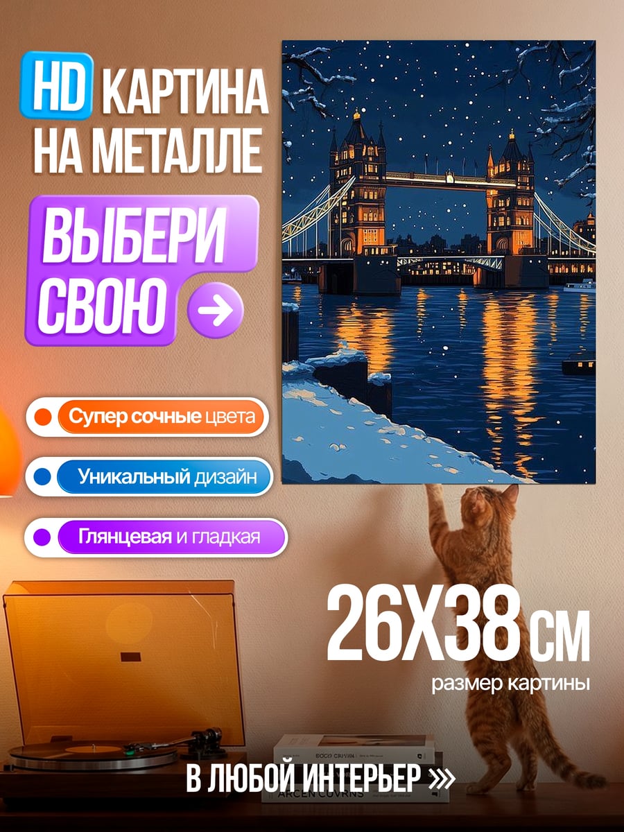 Картина на металле Ночной Лондон мост