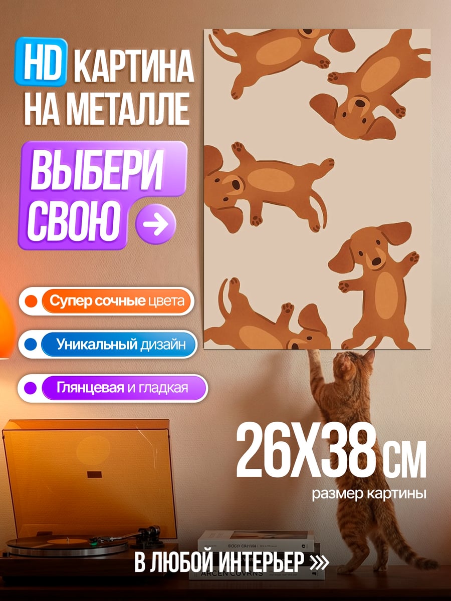 Картина на металле Такса танцует